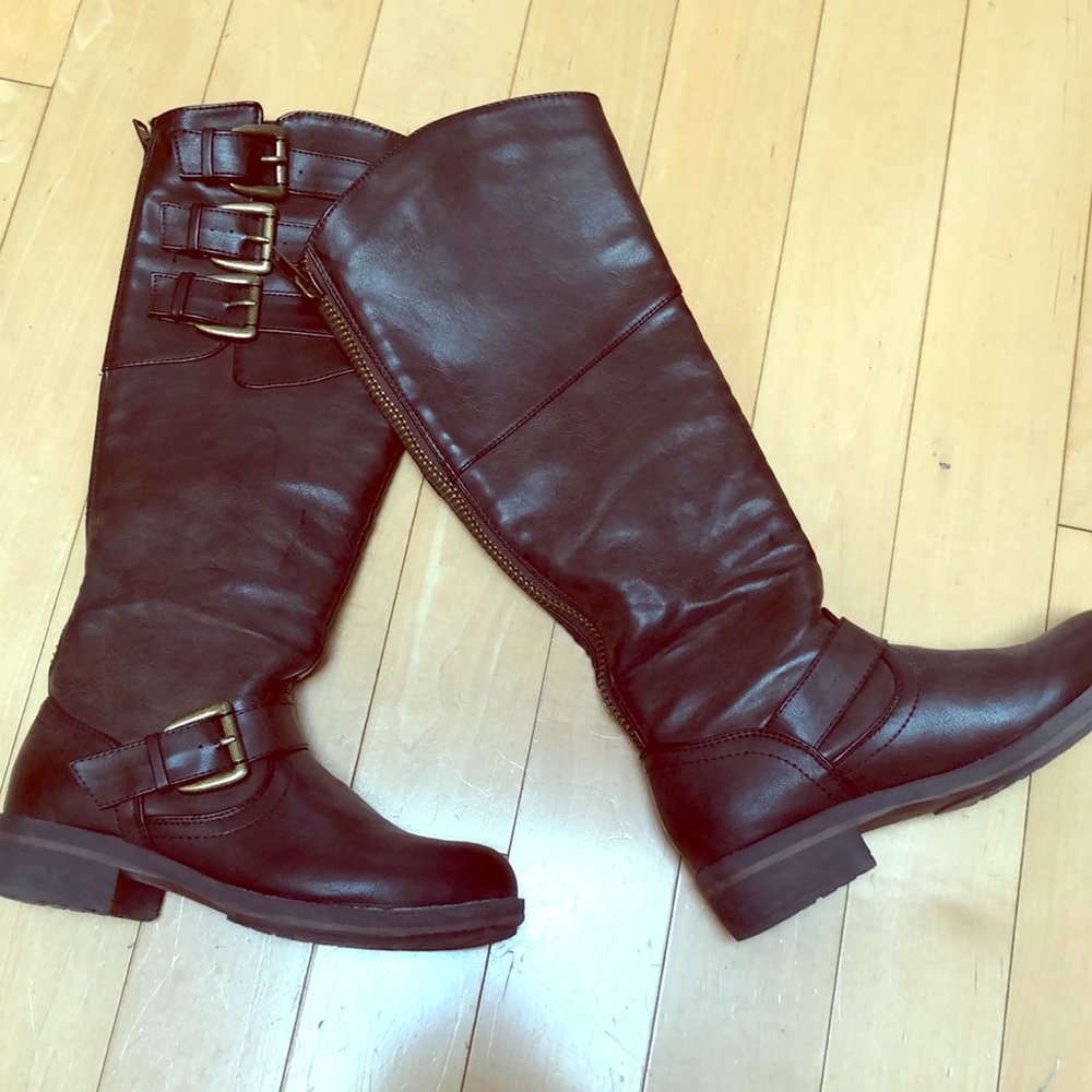 Like new, wide-calf,  vegan leather,  brown boots